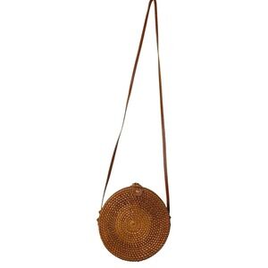 Rattan‎ Wicker Round Crossbody Bag Coastal Artisan Boho Chic Tropical Resortwear